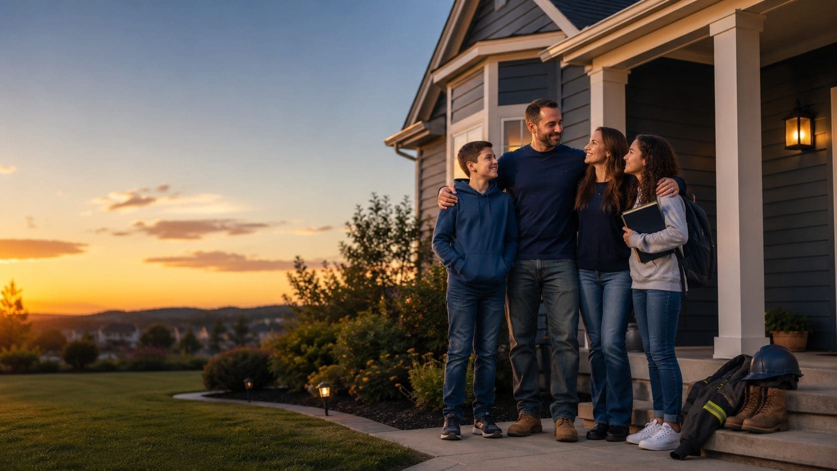 Family together on the front porch